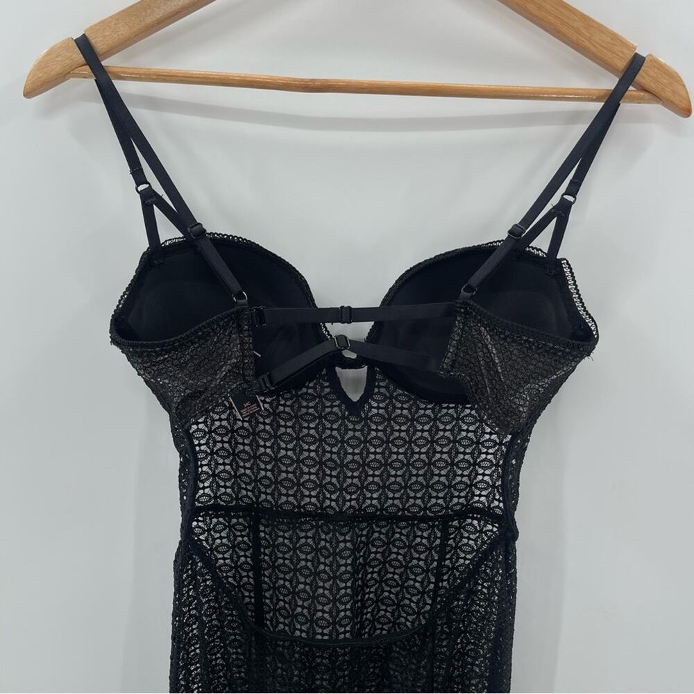 Victoria’s Secret Lace Push Up Black Over Nude Gartered Lingerie Nighty Size 34C - Picture 5 of 11